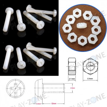 10 Stk. Plastikschrauben mit Muttern M2.5x12mm