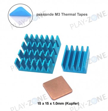 Raspberry Pi Cooler / Heatsink Kit 5.5mm - Blau mit M3 Thermal Tape