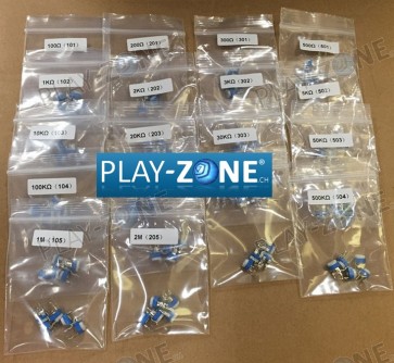 Set mit 18 Drehpotentiometer 6mm von 100 Ohm - 2m Ohm, je 5 Stk.