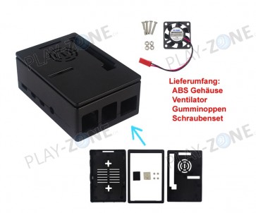Dual ABS-Gehäuse für Raspberry Pi mit aktiver Kühlung schwarz / PI4
