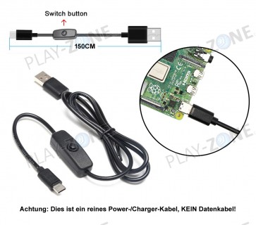 Type-C USB Strom-Kabel mit Power-Schalter 150 cm  