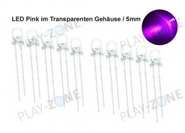 10 Stk. LED Pink im Transparenten Gehäuse / 5mm