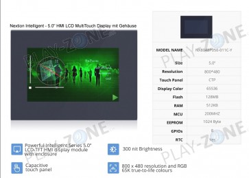 Nextion Intelligent - 5.0" HMI LCD MultiTouch Display mit Gehäuse