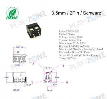 Printklemme mit Schraubanschluss, 3.5mm / 2Pin / Schwarz
