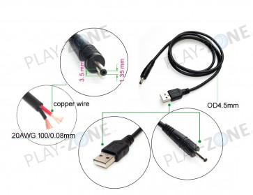 Adapter-Kabel USB auf DC-Stecker (3.5x1.35mm) 100cm 20AWG 100/0.08mm