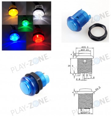 Arcade Button 33mm/28mm - Blau Transparent mit LED
