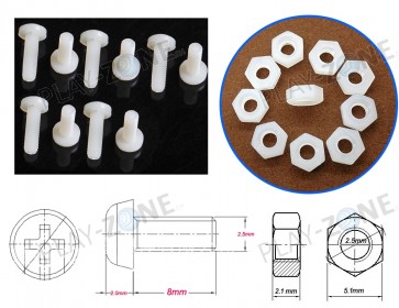 10 Stk. Plastikschrauben mit Muttern M2.5x8mm