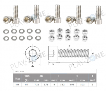 10 Stk. M4X10 Schrauben Innensechskant mit Muttern und Unterlagsscheiben