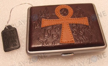 Leder Zigaretten Etui - ägyptisches Kreuz / Anch