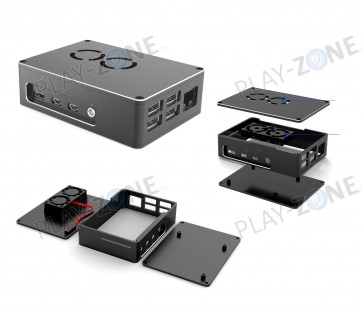 Aluminium-Gehäuse (Matt schwarz) mit Dual Cooler für Raspberry Pi 4B 