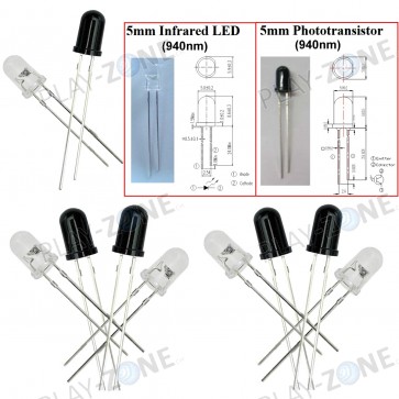 5 Set IR-LED und IR-Receiver (Photodiode) 940nm - 5mm