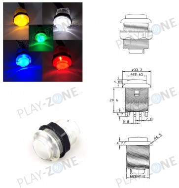 Arcade Button 33mm/28mm - Weiss Transparent mit LED