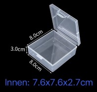 Kleine transparente Aufbewahrungsbox aus PP, 8.0 x 8.0 x 3.0cm