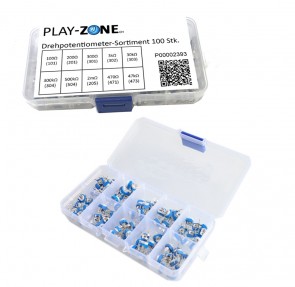 Set mit 10 x 10 Drehpotentiometer 6mm von 100 Ohm - 2m Ohm, je 10 Stk. mit Box