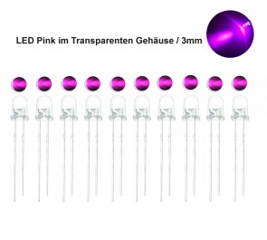 10 Stk. LED Pink im Transparenten Gehäuse / 3mm