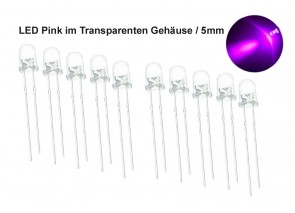 10 Stk. LED Pink im Transparenten Gehäuse / 5mm