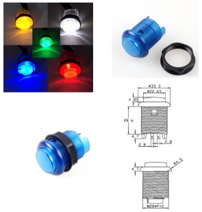 Arcade Button 33mm/28mm - Blau Transparent mit LED