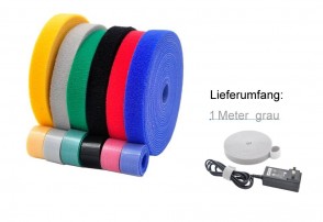 1 Meter Klettverschlussband grau / Breite 1cm