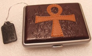 Leder Zigaretten Etui - ägyptisches Kreuz / Anch