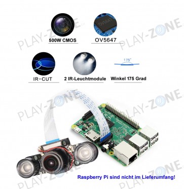 Weitwinkel-IR-Kamera (175 Grad) inkl. IR-LEDs für den Raspberry Pi