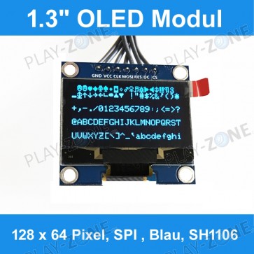 OLED Modul 1.3" / 128 x 64 Pixel, SPI , Blau, SH1106 - mit Box