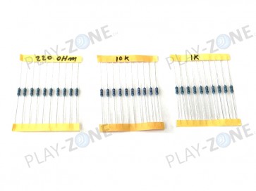 Set mit je 10 Stk. Widerständen 1 kOhm, 10 kOhm, 220 Ohm = 30 Stk.