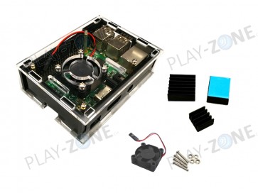 Acryl Gehäuse Schwarz/Transparent für Raspberry  Pi4 Model B - inkl. Kühler