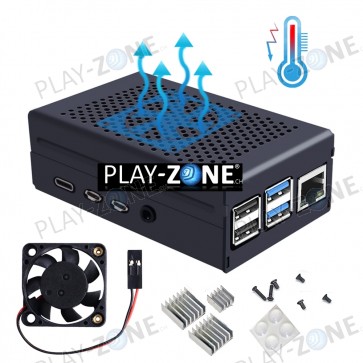 Aluminium-Gehäuse für Raspberry Pi 4B / Schwarz mit Kühlung