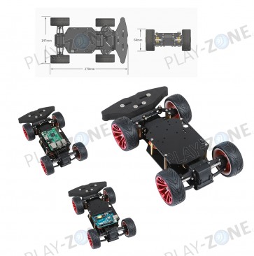 YFRobot 4WD Car Alu, mit Lenkung und Differential, Kit (Rote Felgen)