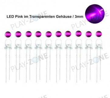 10 pcs. Clear LED / Light-Color Pink / 3mm