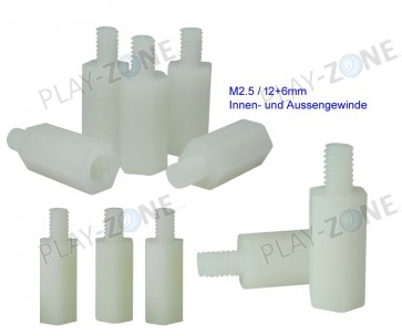 10 pcs. Plastic spacer bolts M2.5 / 12 + 6mm / internal and external thread