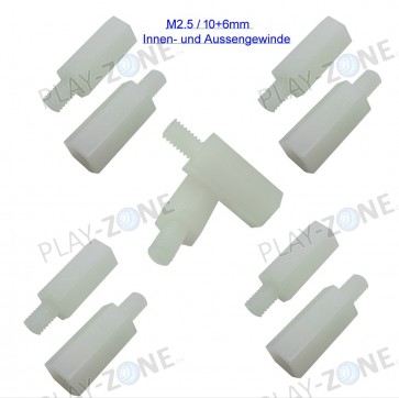 10 pcs. Plastic spacer bolts M2.5 / 10 + 6mm / internal and external thread