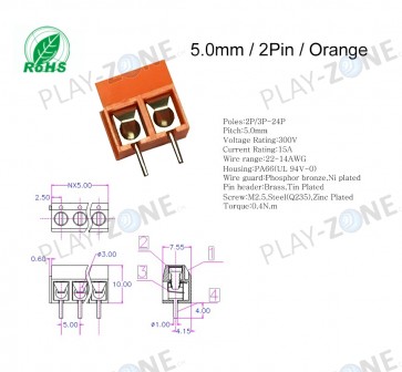 Screw Terminals 5mm Pitch (2-Pin)  Orange