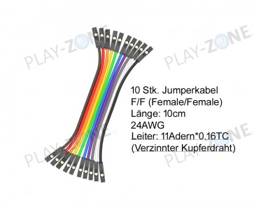 10 Stk. Jumperkabel   F/F  - 10CM - 24AWG