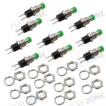 10 Stk. Drucktaster für Einbau mit Lötösen / Grün