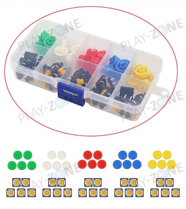 Set: 25 Pcs. Square Buttons in 5 Colors with Box
