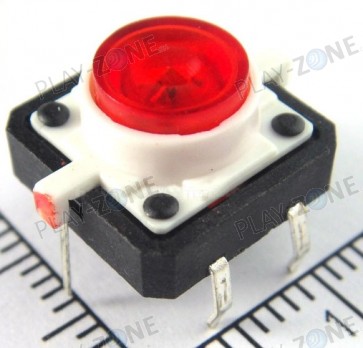 Square Tactile Button. 12 x 12 x 7mm with red LED