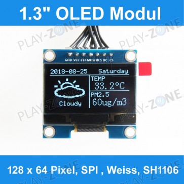 OLED Modul 1.3" / 128 x 64 Pixel, SPI , Weiss, SH1106 - mit Box