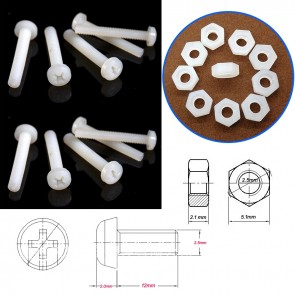 10 Stk. Plastikschrauben mit Muttern M2.5x12mm