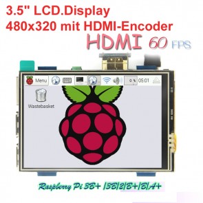 3.5" LCD.Display 480x320 mit HDMI-Encoder für den Raspberry Pi 