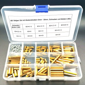 Set with M3 brass Standoffs with Screws and Nuts with Box - 180 pieces