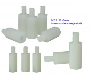 10 pcs. Plastic spacer bolts M2.5 / 12 + 6mm / internal and external thread