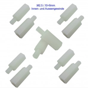 10 pcs. Plastic spacer bolts M2.5 / 10 + 6mm / internal and external thread