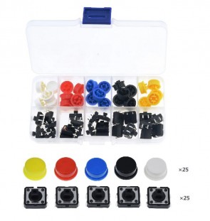 25 Pcs. Square Buttons in 5 Colors with Box