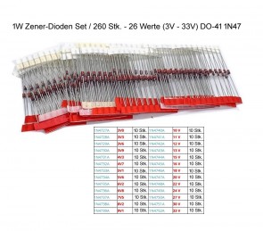 1W Zener-Dioden Set / 260 Stk. - 26 Werte (3V - 33V) DO-41 1N47
