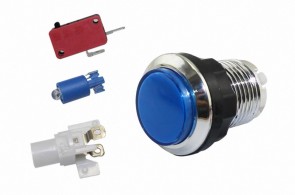 Arcade Button 24mm - Blau Transparent mit LED