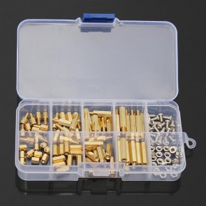 Set with M3 brass Standoffs with Screws and Nuts with Box - 120 pieces