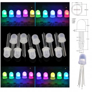 NeoPixel / WS2812D Diffused 8mm Through-Hole LED - 10 Pack
