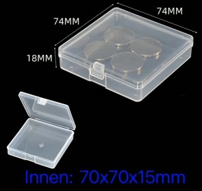Kleine transparente Aufbewahrungsbox aus PP, 74 x 74 x 18mm