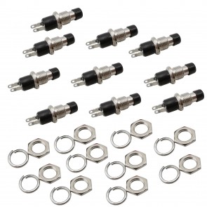 10 Stk. Drucktaster für Einbau mit Lötösen / Schwarz